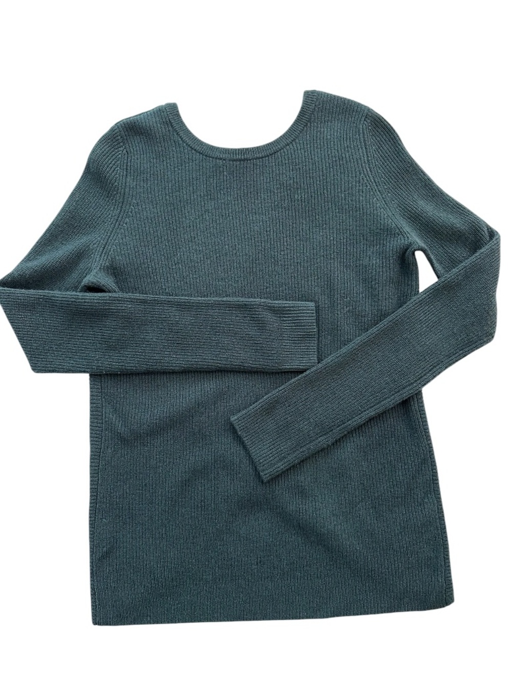 Autumn Cashmere 100% Cashmere Ribbed Crossover Split Sweater Teal XS Old Money